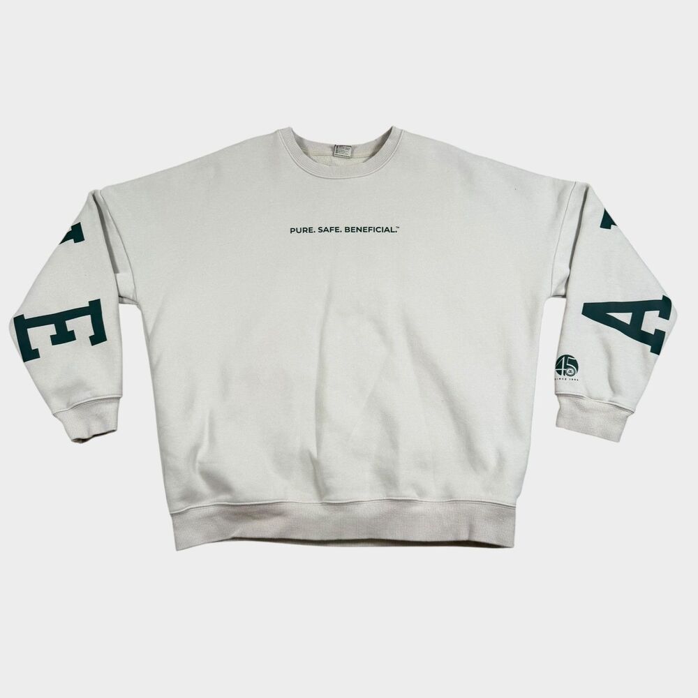 ARBONNE Spell Out Sweatshirt Large Vintage 45th Anniversary Crewneck White Green